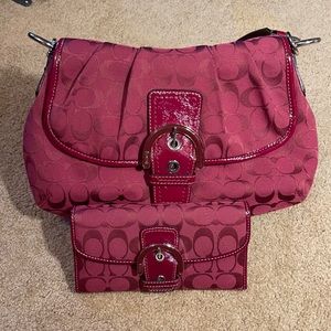 Vintage Coach maroon handbag and matching wallet